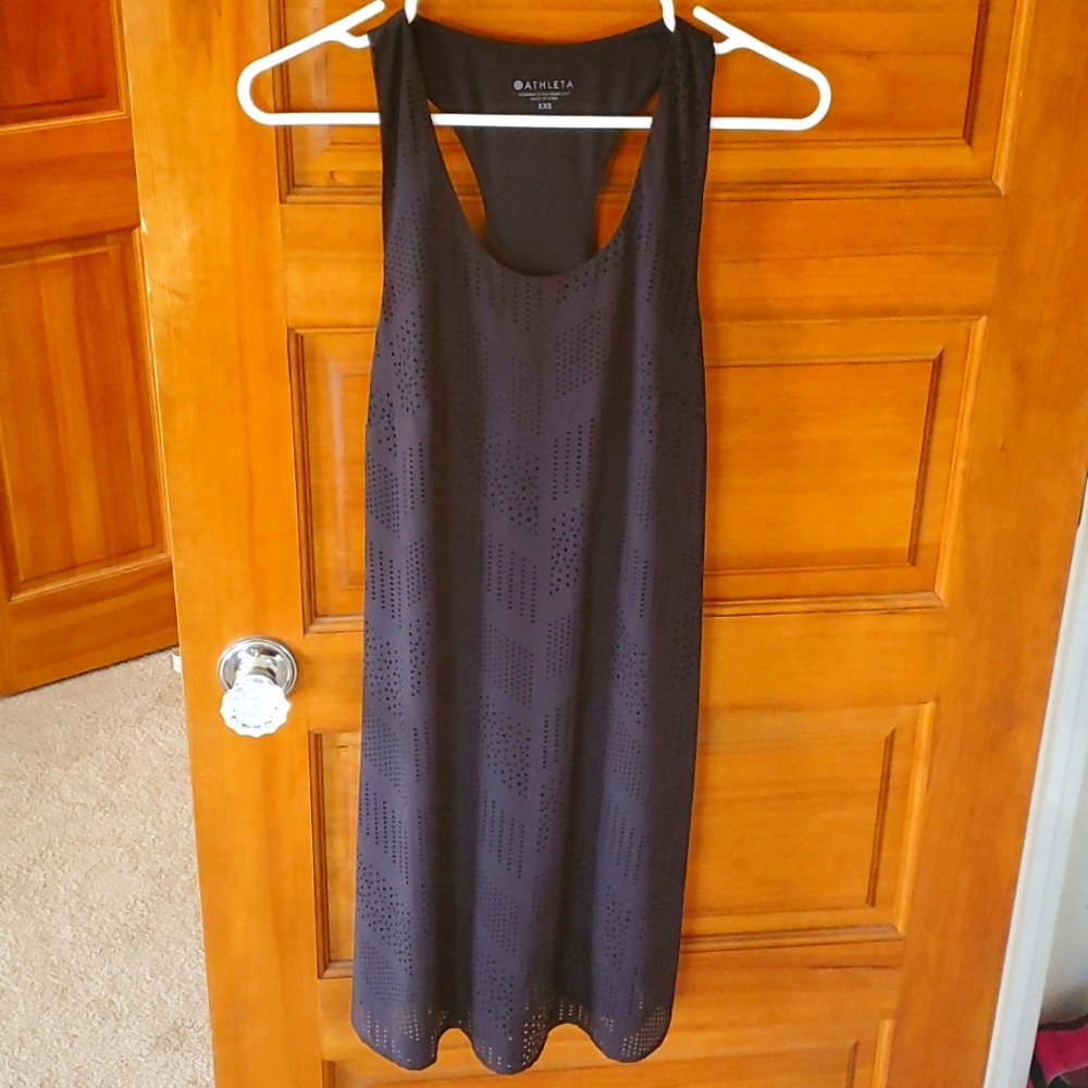Athleta Quick Dry Black Tank Dress Laser Cut Exterior Lined Interior